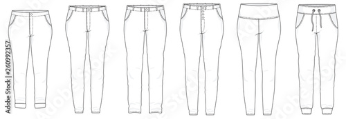 Isolated pants trousers legging bottoms shorts fashion stylish fill in the black outline set collection vector illustration