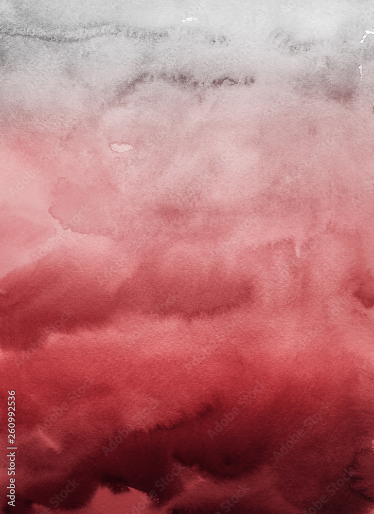 Obraz premium Red ink and watercolor texture on white paper background. Paint leaks and ombre effects. Hand painted abstract image.