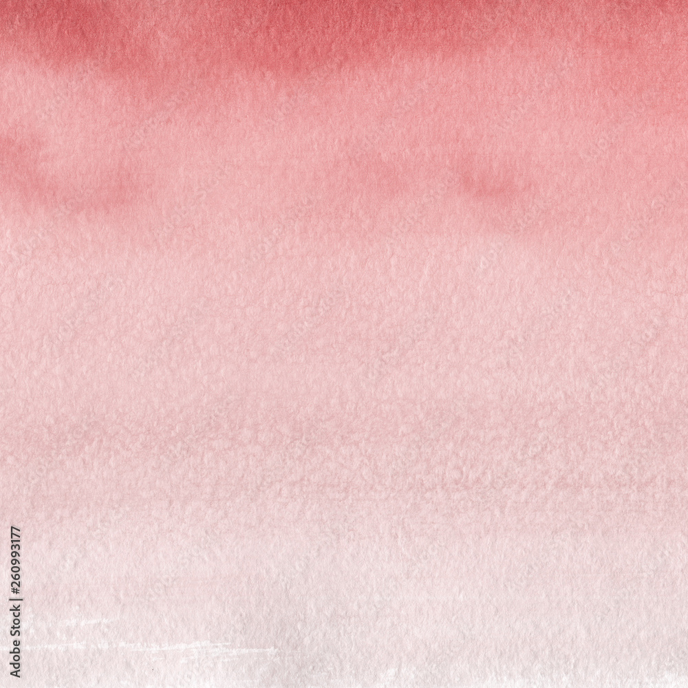 Fototapeta premium Red ink and watercolor texture on white paper background. Paint leaks and ombre effects. Hand painted abstract image.