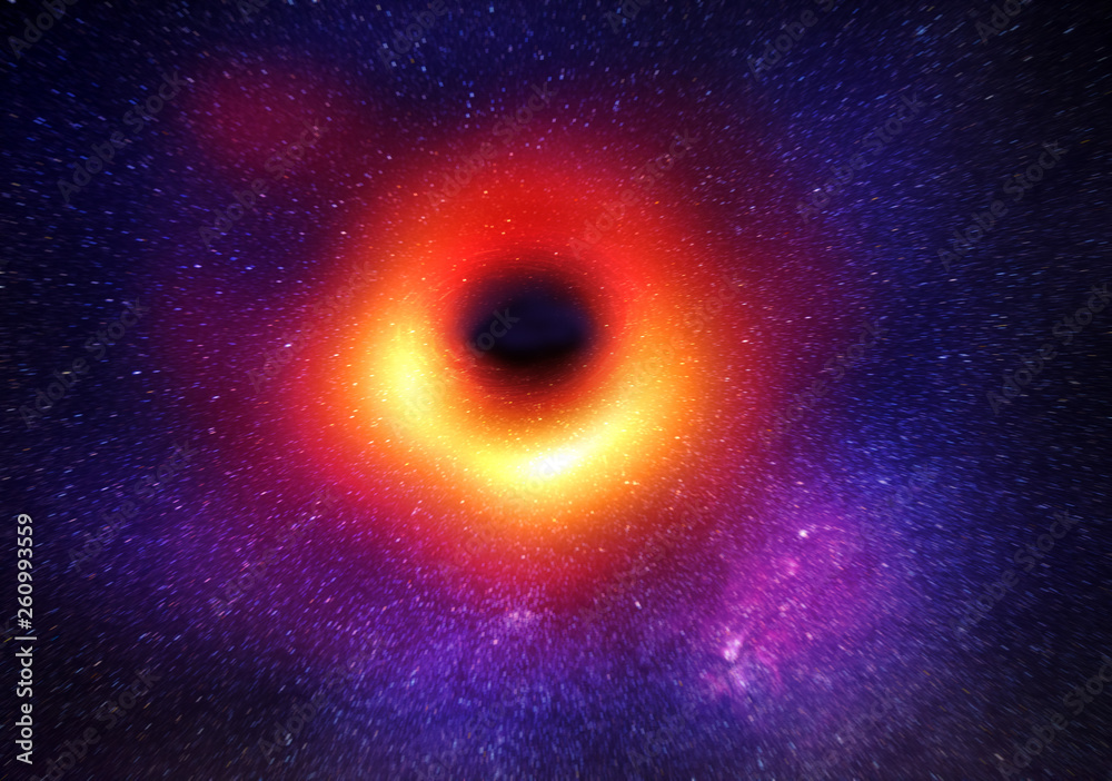 Image of a black hole at the center of galaxy M87, outlined by emission from hot gas swirling around it
