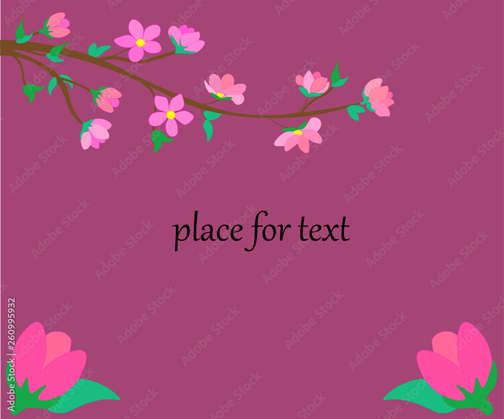 illustration of Floral rectangle frame with place for text. Spring paper cut frame with flowers. paper cut and craft style. vector, illustration.