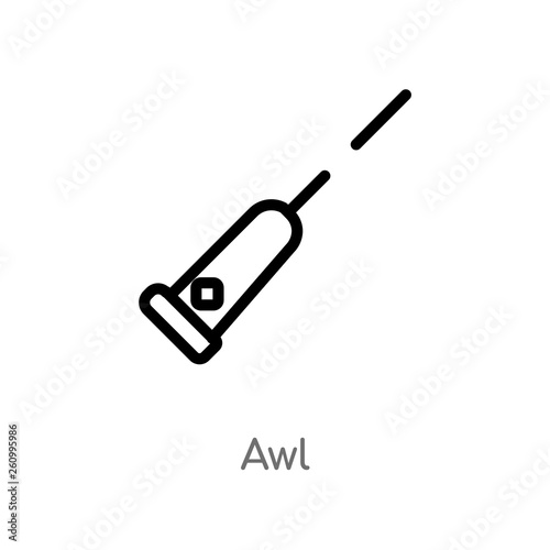 outline awl vector icon. isolated black simple line element illustration from sew concept. editable vector stroke awl icon on white background