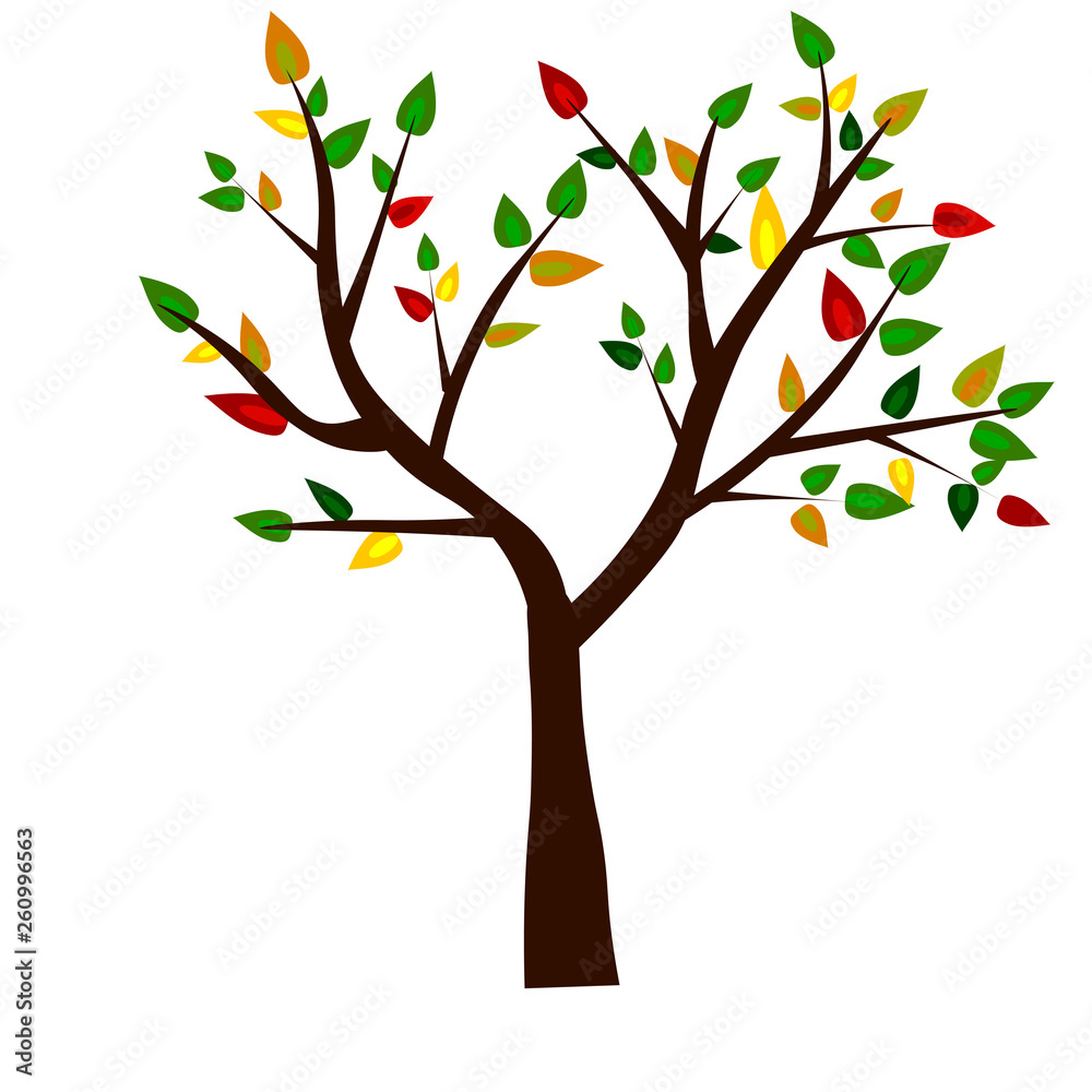 Web. Shape of Tree, Roots and Green Leafs. Vector Illustration.
