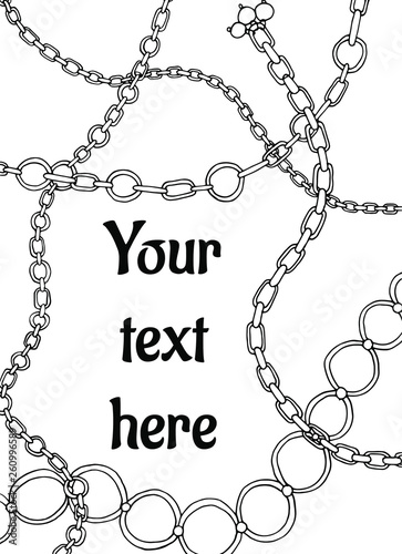Hand drawn black chain pattern on white background. Copy space vector illustration