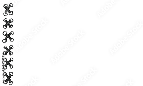 Hand drawn black shoelace in doodle style on white background. Backdrop vector illustration