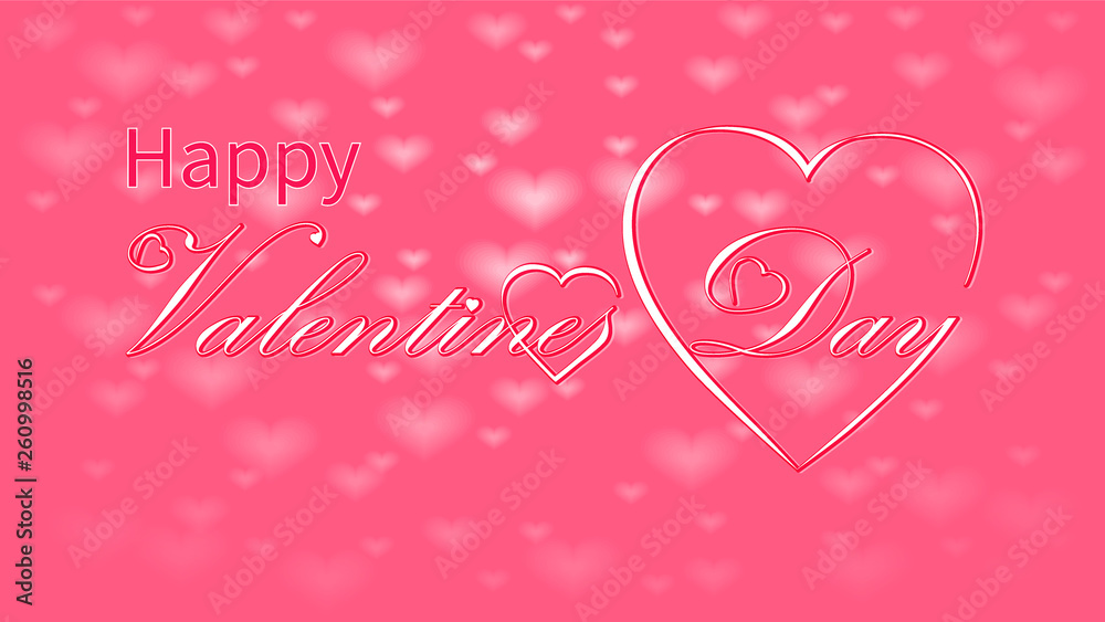 Valentine’s Day calligraphy design background with hearts, vector text 