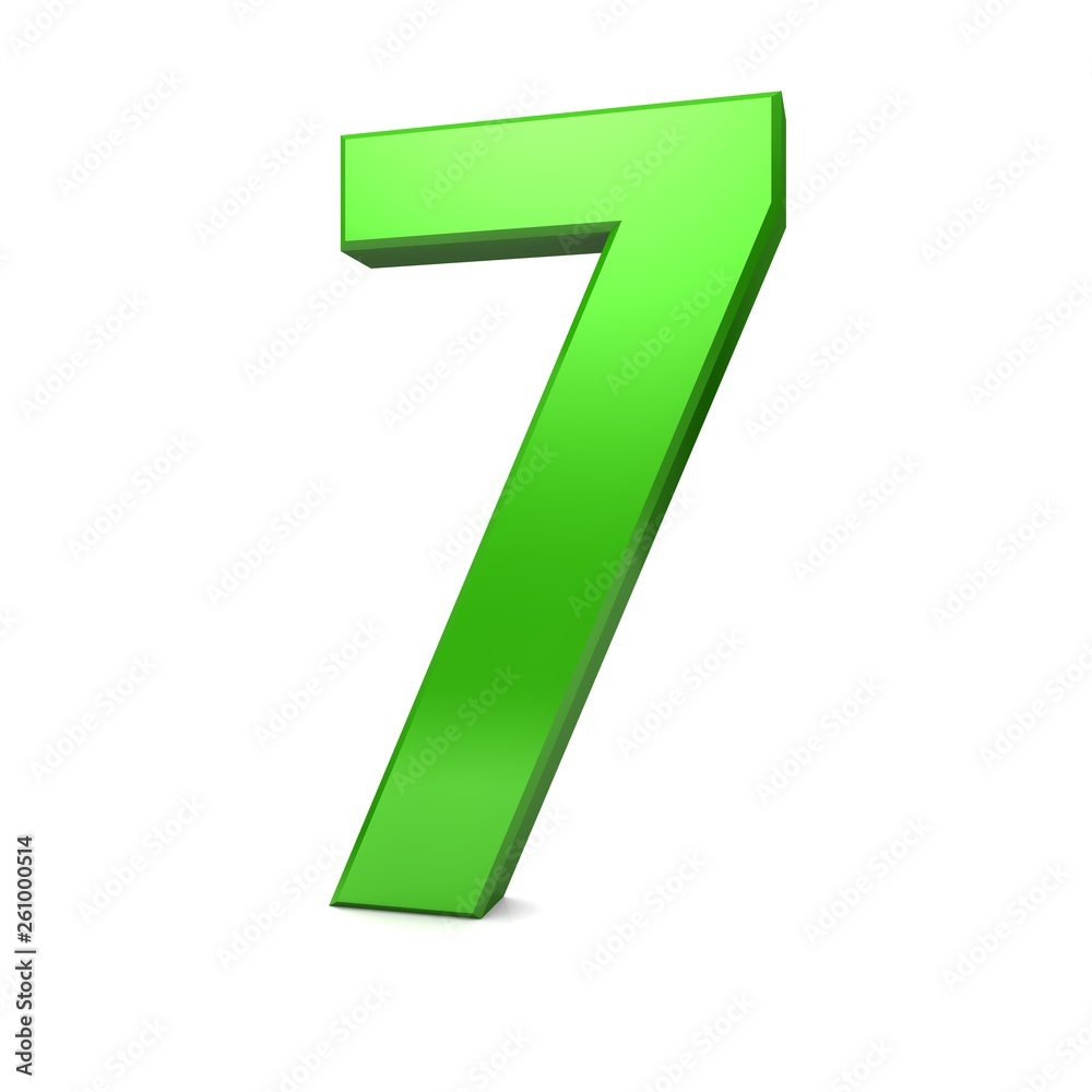 number 7 seven green 3d rendering isolated sign white background number 7 seven green 3d rendering isolated sign white background