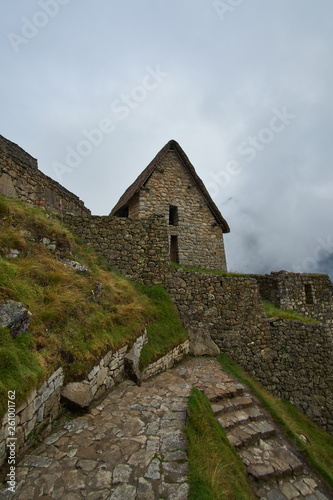 Machu Pichu, Peru, September 2018: Building on the cultivation terraces of the ancient Inca city of Machu Pichu