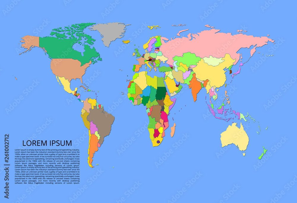 World map. Color vector image of a global map of the world. Easy to ...