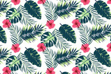 Tropical Hibiscus White Background Vector Pattern