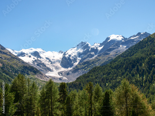 Glacier of the Alps circumstances and black and white lakes.