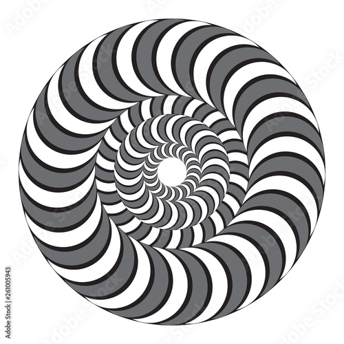 Hypnotic twisting spiral. Concentric circles. Optical illusion