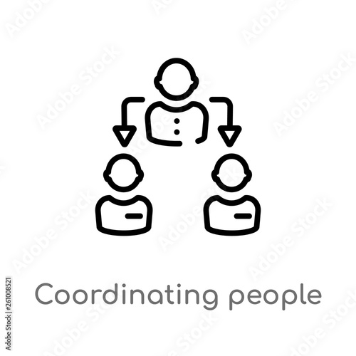 outline coordinating people vector icon. isolated black simple line element illustration from social concept. editable vector stroke coordinating people icon on white background