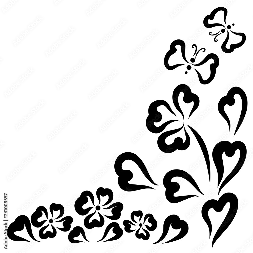 pattern of hearts, flowers and a pair of flying butterflies
