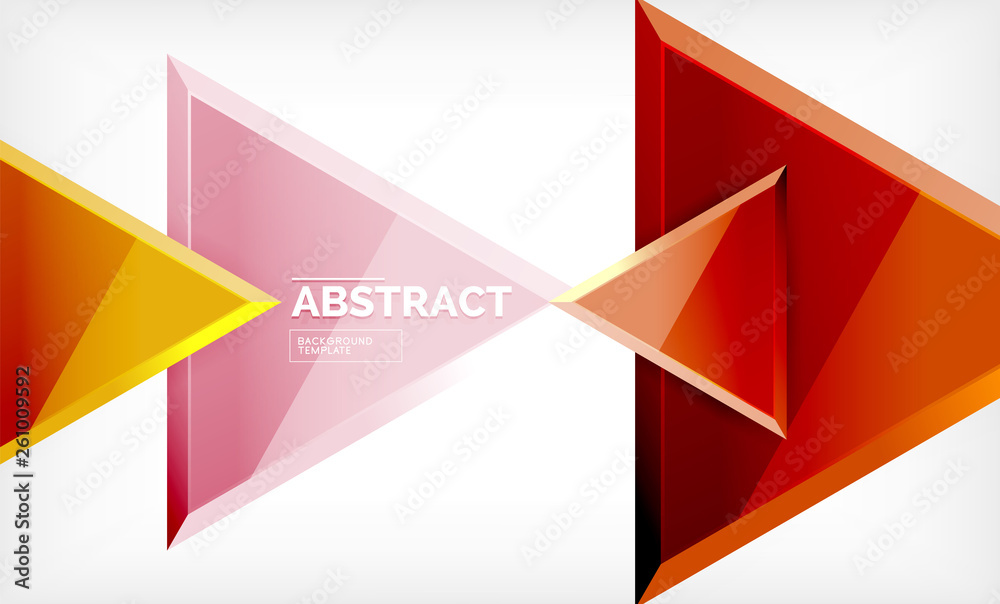 Triangles repetiton geometric abstract background, multicolored glossy triangular shapes, hi-tech poster cover design or web presentation template with copy space Triangles repetiton geometric abstract background, multicolored glossy triangular shapes, hi-tech poster cover design or web presentation template with copy space
