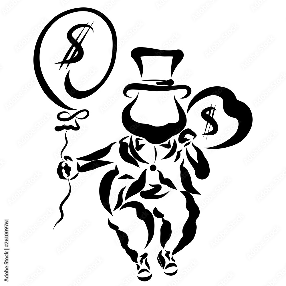 Obraz premium wealth, raising a person up, or unreliable wealth like a balloon