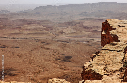 Machtesh Ramon - erosion crater in the Negev desert, the most picturesque natural landmark of Israel..  Unearthly landscapes, geological phenomena, absolute silence.