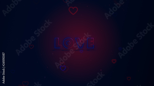 Love is in the air. Little hearts are on deep blue background with sparks. Conceptual backgroud.