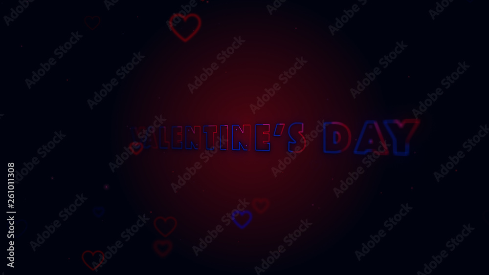 Happy Valentine's Day Little hearts are on dark background with sparks. Conceptual backgroud. Close up. Slightly turned neon lettering. Happy Valentine's Day Little hearts are on dark background with sparks. Conceptual backgroud. Close up. Slightly turned neon lettering.