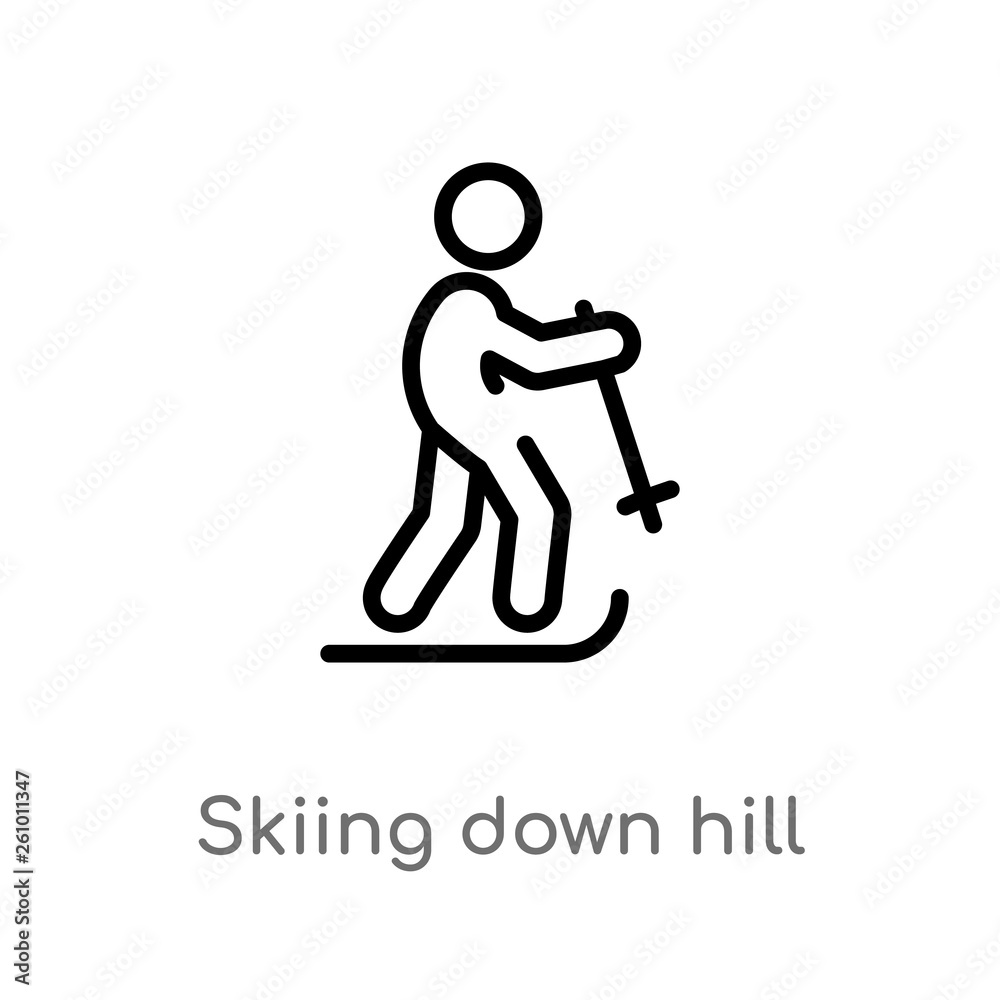 outline skiing down hill vector icon. isolated black simple line element illustration from sports concept. editable vector stroke skiing down hill icon on white background