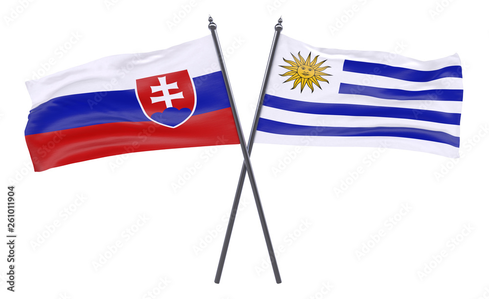 Fototapeta premium Slovakia and Uruguay, two crossed flags isolated on white background. 3d image