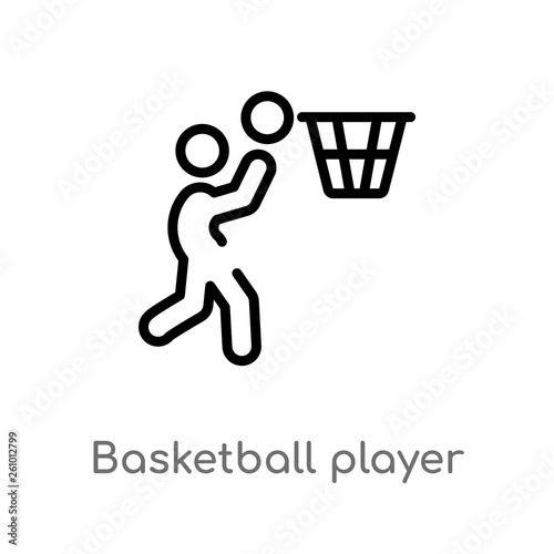 outline basketball player scoring vector icon. isolated black simple line element illustration from sports concept. editable vector stroke basketball player scoring icon on white background
