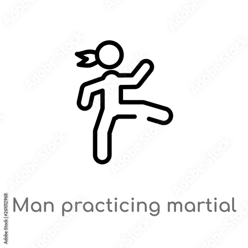 outline man practicing martial arts vector icon. isolated black simple line element illustration from sports concept. editable vector stroke man practicing martial arts icon on white background