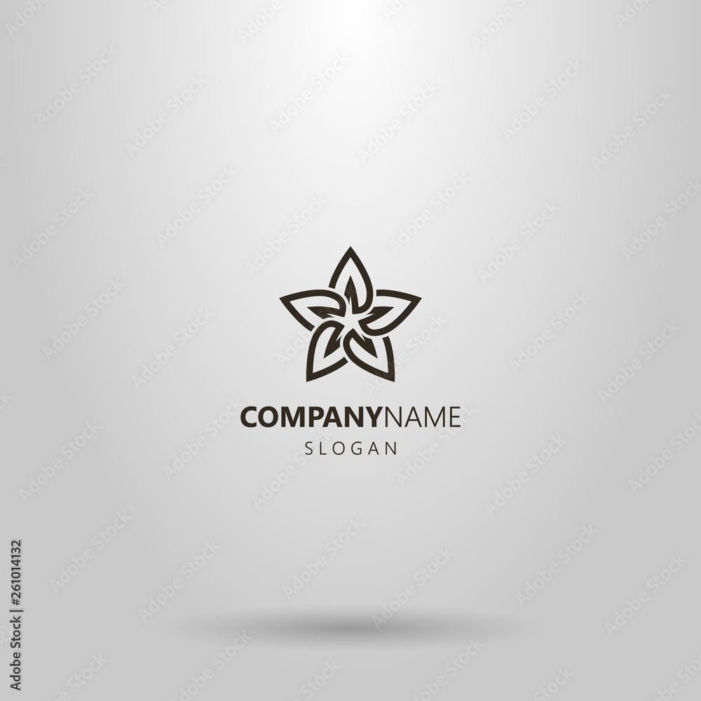black and white simple vector line art logo of a star-shaped flower with five petals black and white simple vector line art logo of a star-shaped flower with five petals