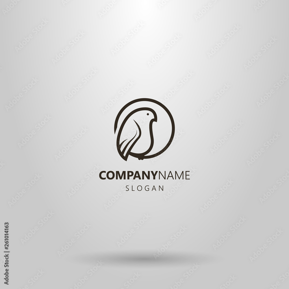 Obraz premium black and white simple vector line art logo of bird in a round frame