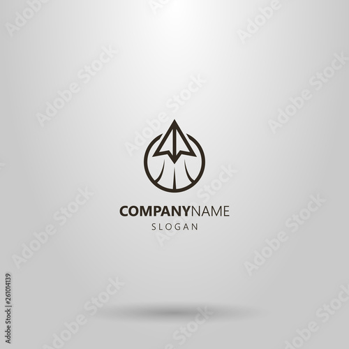 black and white simple vector line art logo of a paper airplane in a round frame