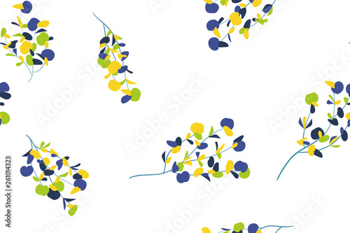 Eucalyptus Vector. Colorful Seamless Pattern with Vector Leaves, Branches and Floral Elements. Elegant Background for Wedding Design, Fabric, Textile, Dress. Eucalyptus Vector in Watercolor Style.