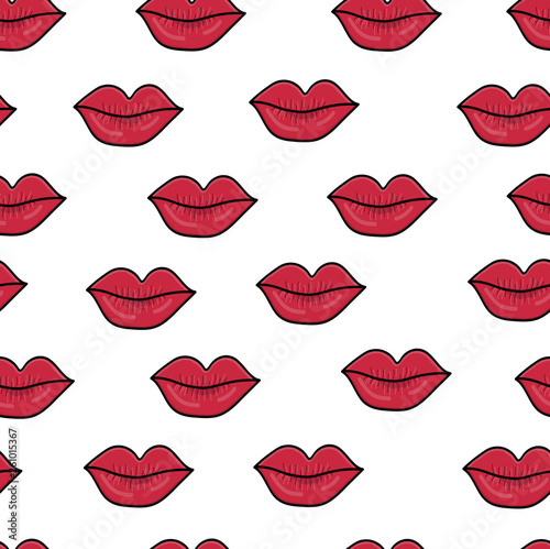 Red lips seamless pattern. Wrapping paper  wallpaper  fabric print design. Flat illustration raster format.