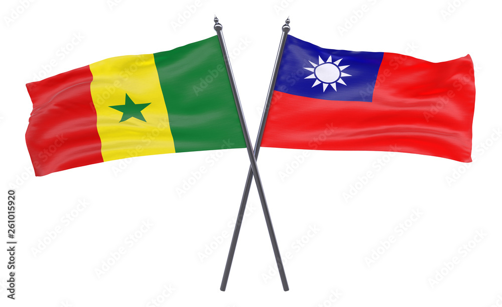 Senegal and Taiwan, two crossed flags isolated on white background. 3d image Senegal and Taiwan, two crossed flags isolated on white background. 3d image