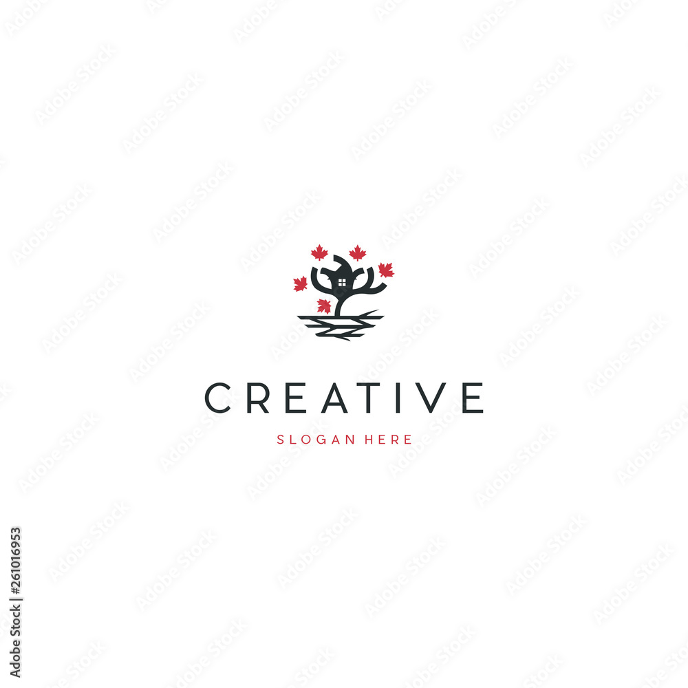 Tree House Maple Creative Icon Logo Design, Maple Home Logo Design, Maple Home logo vector icon illustration modern style for your business