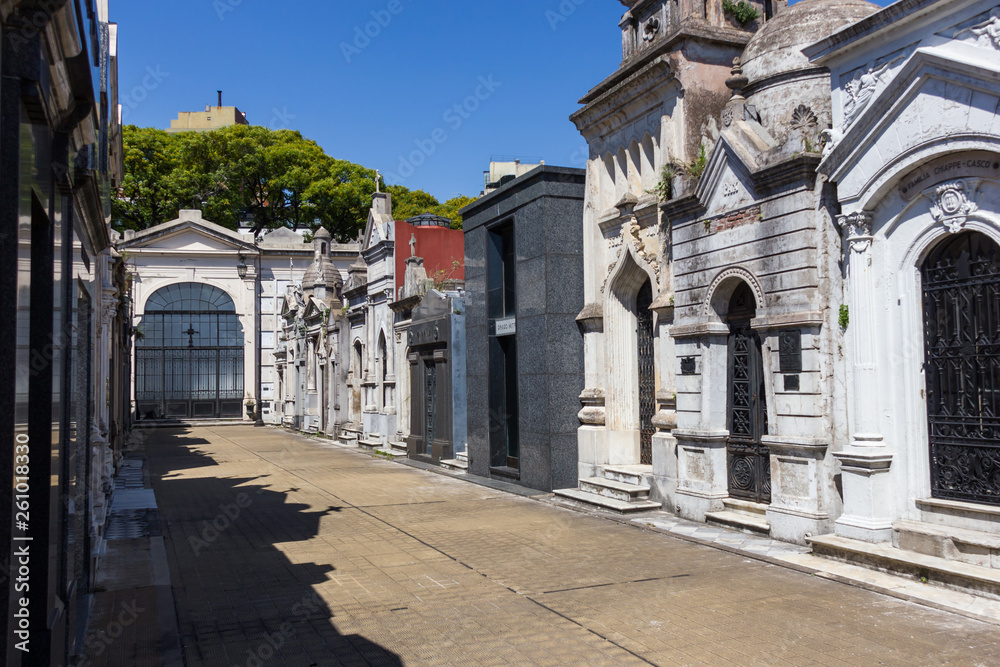 Recoleta cemetery in Buenos Aires beautiful view on empty street
