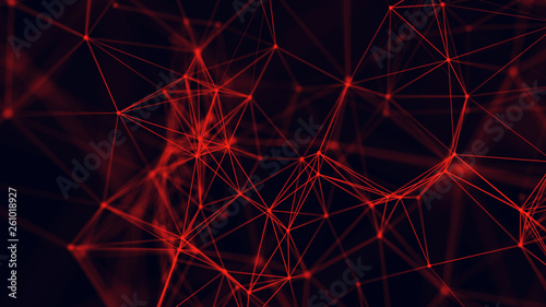 Big data visualization. Abstract background with connecting dots and lines. 3D rendering. High resolution.