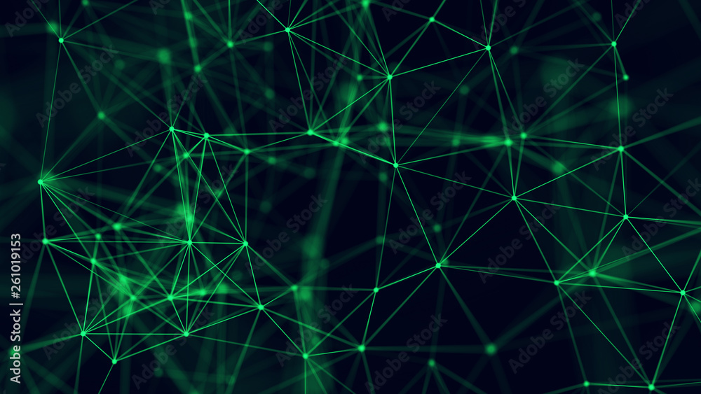 Big data visualization. Abstract background with connecting dots and lines. 3D rendering. High resolution.