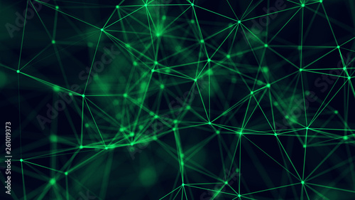 Big data visualization. Abstract background with connecting dots and lines. 3D rendering. High resolution.