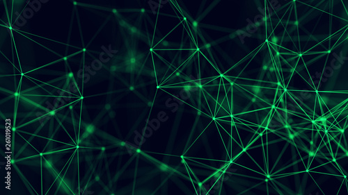 Big data visualization. Abstract background with connecting dots and lines. 3D rendering. High resolution.
