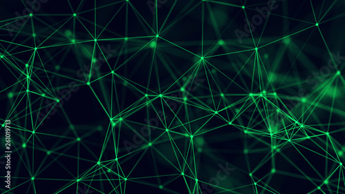 Big data visualization. Abstract background with connecting dots and lines. 3D rendering. High resolution.