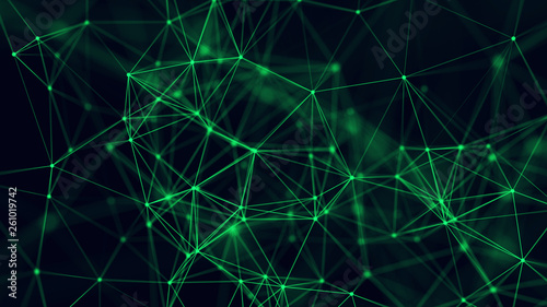 Big data visualization. Abstract background with connecting dots and lines. 3D rendering. High resolution.