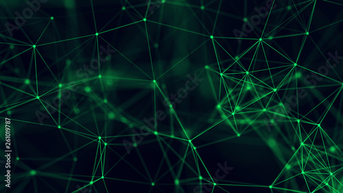 Big data visualization. Abstract background with connecting dots and lines. 3D rendering. High resolution.