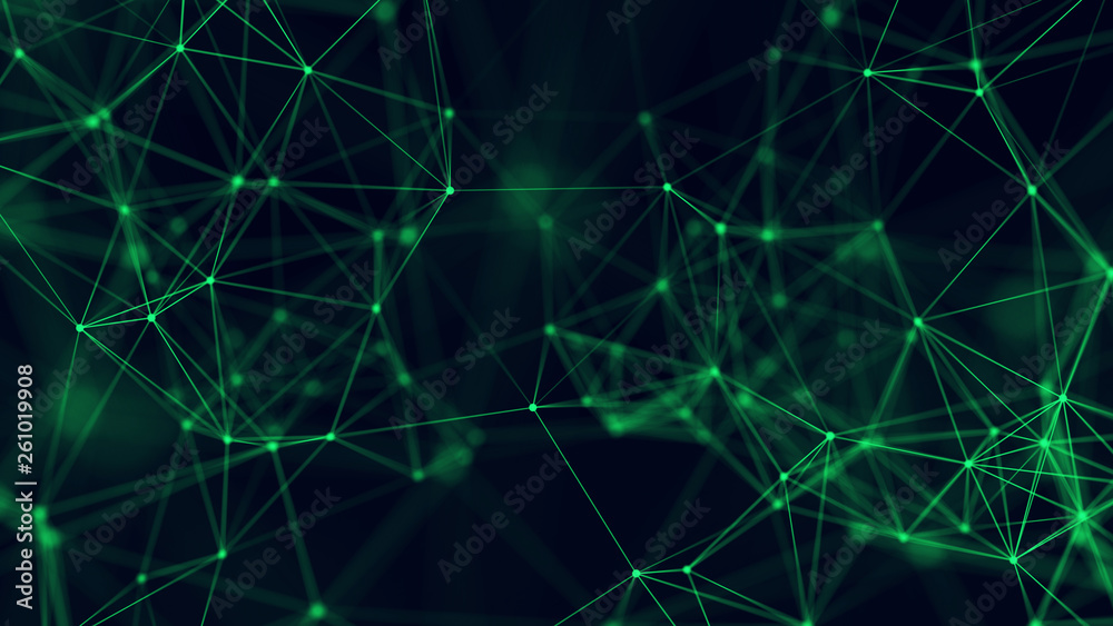 Big data visualization. Abstract background with connecting dots and lines. 3D rendering. High resolution.