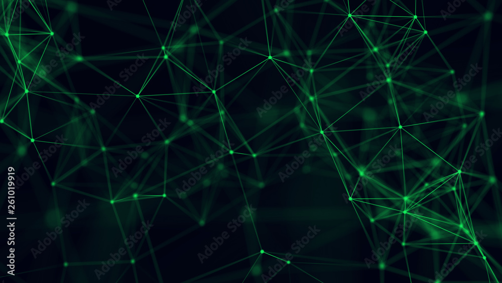 Big data visualization. Abstract background with connecting dots and lines. 3D rendering. High resolution.