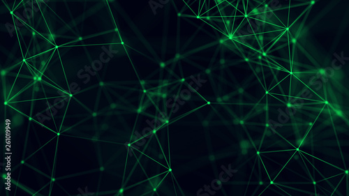 Big data visualization. Abstract background with connecting dots and lines. 3D rendering. High resolution.