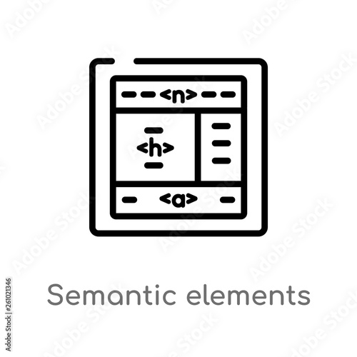 outline semantic elements vector icon. isolated black simple line element illustration from technology concept. editable vector stroke semantic elements icon on white background