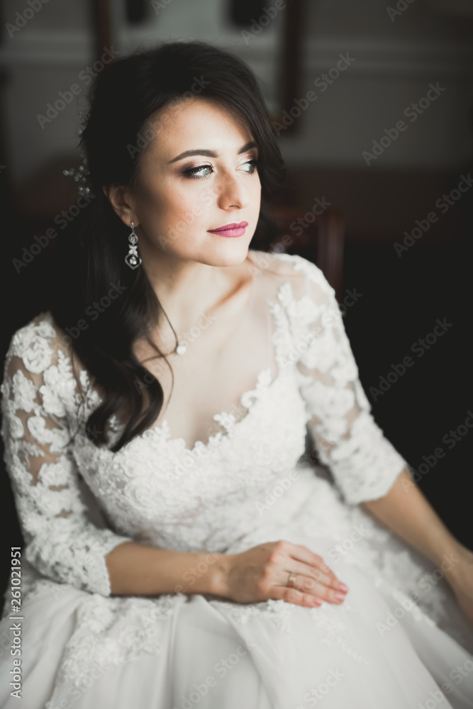 Portrait of a beautiful fashion bride, sweet and sensual. Wedding make up and hair Portrait of a beautiful fashion bride, sweet and sensual. Wedding make up and hair