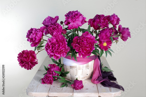Bouquet of beautiful peonies isolated on white background