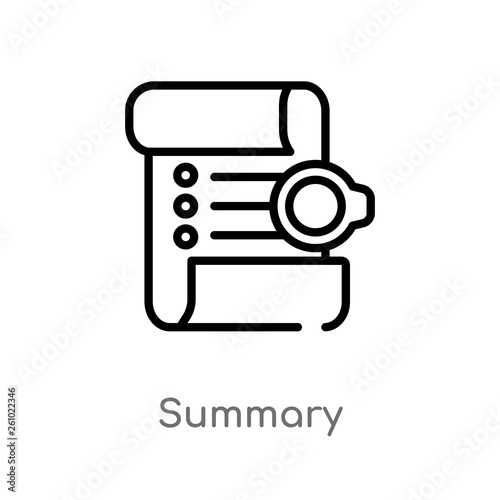 outline summary vector icon. isolated black simple line element illustration from technology concept. editable vector stroke summary icon on white background