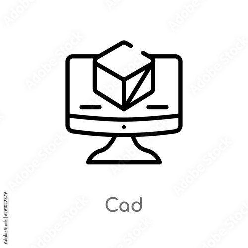 outline cad vector icon. isolated black simple line element illustration from technology concept. editable vector stroke cad icon on white background